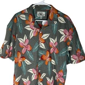 Free Planet Heather Grey Floral Hibiscus Button Up Shirt Men’s Size XL